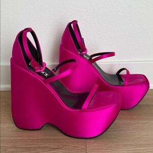 Versace Women's Pink Platform Wedge Sandals
